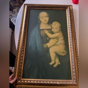 Vintage Gold Framed Religious Art Print of Madonna Del Granduca